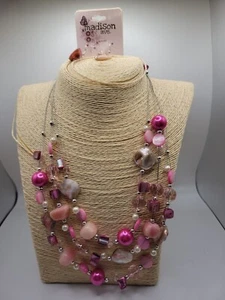 MADISON Ave Pink Rose Multistrand MOP Statement Silvertone Necklace Earrings NWT - Picture 1 of 6
