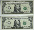 Pair Of $1 Bill Fancy Serial Number Star Notes 2013 L13995257* & L13995255*