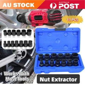 13 Pcs Nut Broken Wire Extractor Impact Bolt Nut Remover Set Blue Sturdy Socket - Picture 1 of 12