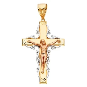 Massiver Gelb- und Rotgold - 14K Bicolor Gold Religiöser Kruzifix Anhänger - Bild 1 von 2