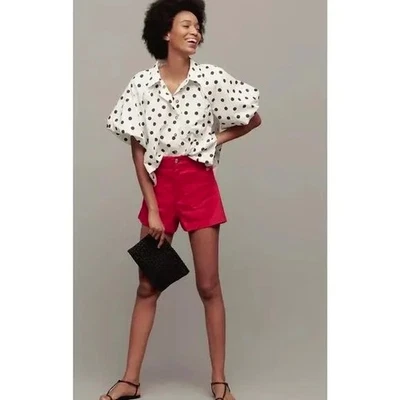 Shorts Anthropologie MAEVE The Colette linho bolsos vermelho sólido preppy tamanho 31 - Imagem 1 de 4