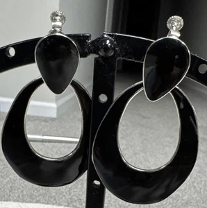 Argento Sterling Modernariato Design Astratto Con Accenti Smalto Nero Fondello a Vite �� - Foto 1 di 10