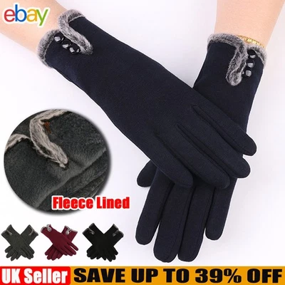 Ladies Winter Thermal Gloves Touch Screen Fleece Suede Warm Soft Fur Lined Glove - Image 1 of 4