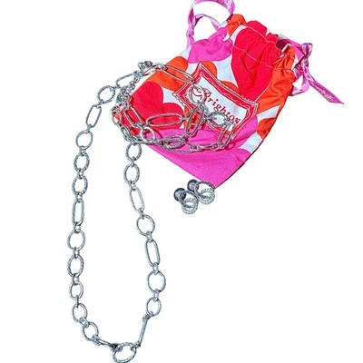 Brighton Silver Long Link Necklace Drop Earrings Set Textured Oval Links Retired - Image 1 of 4