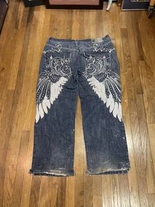 Vintage Y2K Delf Trading Imperious Denim Jeans 40x32 Embroidered Wings grunge - Picture 1 of 4