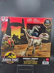 Jurassic Park Dennis Nedry Track & Chase Pack con motocicleta y velociraptor - Imagen 1 de 6