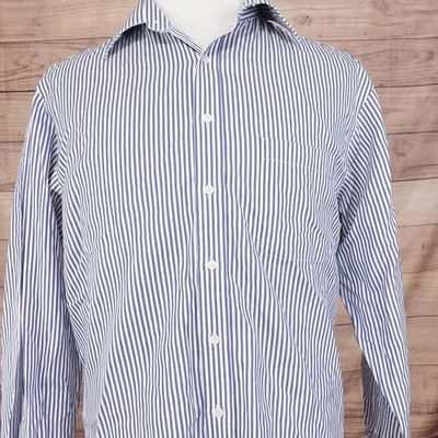Camisa Cremieux Para Hombres 16.5 35 Azul Rayas Abotonada Sin Plancha Vestido Clase de Negocios Foto 1 de 4