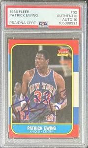 1986 FLEER #32 PATRICK EWING RC AUTO KNICKS HOF PSA/DNA AUTO 10 ROOKIE CARD - Picture 1 of 2
