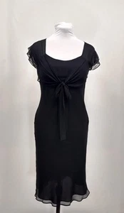 VINTAGE ALFANI 100% Silk Women Dress Size 16 Y2K black Midi Bow Detail Sheer - Picture 1 of 12