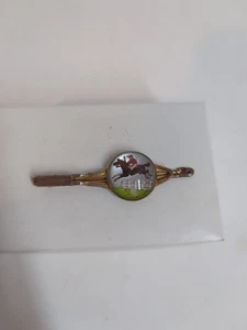 Vintage Tie Bar Intaglio Glass Dome Horse Show Jumping Rider - a bit worn - Picture 1 of 4