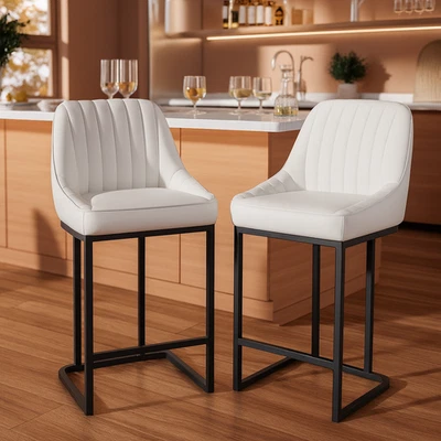 24” Counter Height Bar Stools Set of 2 Kitchen Island Chairs with Back PU Stools - Image 1 of 4