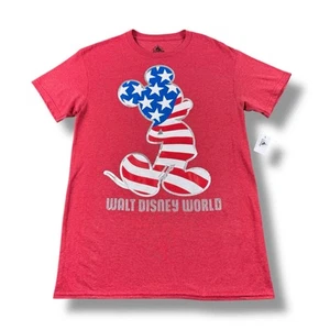 NWT Disney Parks Mickey Mouse USA American Flag Red Patriotic T-Shirt Kids Sz S - Picture 1 of 4