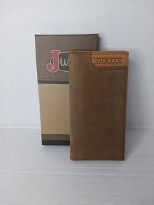 Justin Leather Rodeo Wallet Brown Leather Low Profile Bifold Western RFID Block - Picture 1 of 5