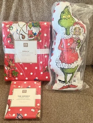 Pottery Barn Teen Dr. Seuss's The Grinch фланелевый двойной пододеяльник, накидка, подушка - Изображение 1 из 4