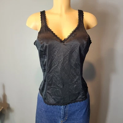 Vintage Sears Satin camisole Y2k Goth 90s Dainty Lace 1920s Holiday Parisian - Image 1 of 4