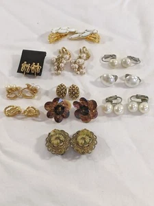 Lot Clip On Earrings Gold Tone Silver Tone Antique To MCM Faux Pearls W Germany - Imagen 1 de 14