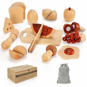 Wooden Play Food Sets for Kids Kitchen, with Storage Bag,Montessori Educational - Picture 1 of 7