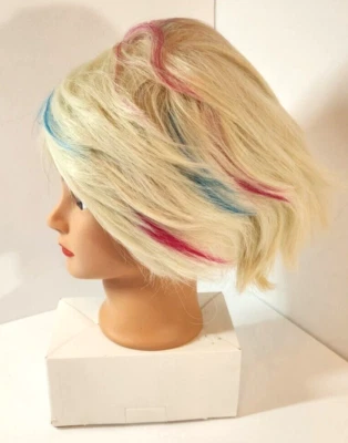 NUEVO Peluca Bob Corta 10" Rubia con Rayas Azules y Rosas Anime Moda Disfraz con disfraces Foto 1 de 3