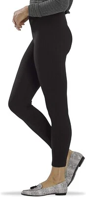HUE Women's Ribbed Yoga Leggings BRUSHED LINED  Black Med-Large 10-12 - Image 1 of 4