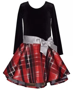 Bonnie Jean Velvet and Plaid Dress Size 14 - Picture 1 of 4