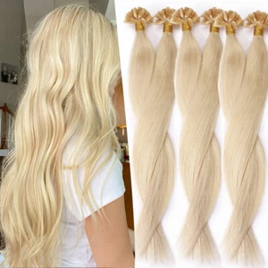 Nail U Tip Remy Human Hair Extensions U-shaped Tips Keratin Hot Fusion Blonde 1g - Picture 1 of 24