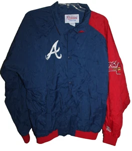 VINTAGE STARTER DIAMOND COLL ATLANTA BRAVES MLB RED BLUE SNAP WINDBREAKER XL - Picture 1 of 3