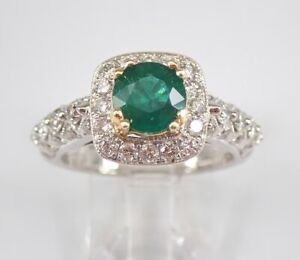 Vintage 2.50Ct Round Cut Lab Created Emerald Halo Ring 14k Two Tone Gold Plated
