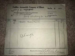 Vintage 1917 Cadillac Automobile Co. of Illinois paper ad sales receipt - Picture 1 of 3