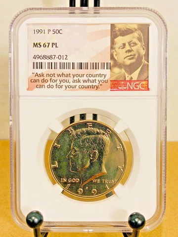 1991-P Kennedy Half Dollar NGC MS67PL Pop 13/0 #4968887-012 Cover