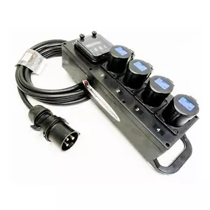 Mains Distro. Rubber 'Bounce' Box. 32amp in, 4 x 16amp out. RCBO - Picture 1 of 2