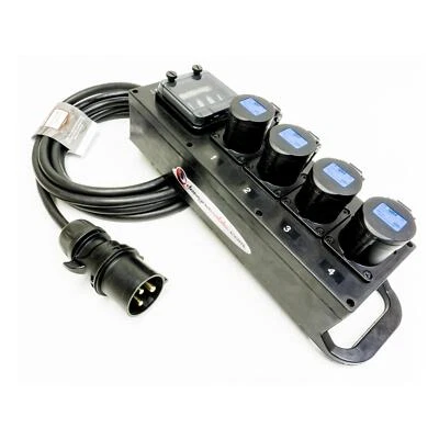 Mains Distro. Rubber 'Bounce' Box. 32amp in, 4 x 16amp out. RCBO - Image 1 of 2