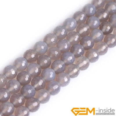 Piedras preciosas de ágata gris natural facetadas espaciador redondo cuentas sueltas para hacer joyas 15"  Foto 1 de 4