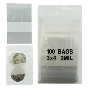 3"x4" Plastic Bags Reclosable Pack of 100 Poly Baggies w/ Writing Block - Picture 1 of 6
