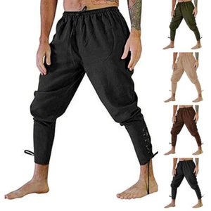 Men's Medieval Renaissance Pirate Pants Peasant Costume Loose Lace-up Trousers♤ - Picture 1 of 15