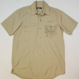 Bench Mens Shirt Short Sleeve MEDIUM Regular Fit Beige Short Sleeve Solid Casual - Picture 1 of 20