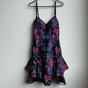 Marchesa Notte Embroidered Floral Applique Black Pink Party Guest Dress Size 2 - Picture 1 of 13