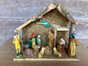 Belén de Navidad vintage pesebre madera plástico completo 10,5 pulgadas - Imagen 1 de 12