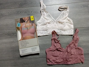 FELINA 2PK Lace Bralette Dusty Pink/Light Pink Womens Size SMALL - Picture 1 of 3