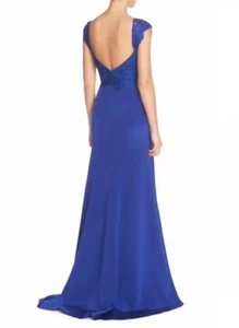 Monique Lhuillier cap sleeve Lace Accent Stretch Evening Gown Formal Dress Sz 2 - Picture 1 of 6