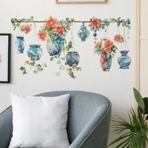 Wall Sticker Flower Decal Potted Plant Vines Removable Vinyl Bedroom Home Decor - Picture 1 of 6
