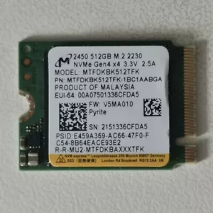 Micron 2450 512 GB M.2 2230 SSD NVMe PCIe 4.0 para Microsoft Surface Pro X Pro 8 - Imagen 1 de 3