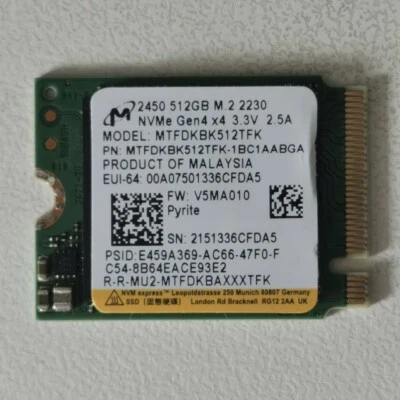 Micron 2450 512GB M.2 2230 SSD NVMe PCIe 4.0 For Microsoft Surface Pro X Pro 8 - Image 1 of 3