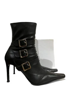 Bakers Womens Black Leather Buckle Stiletto Heel Booties Shoes Size 8 - Picture 1 of 7