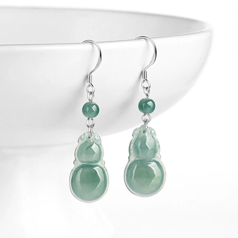 Pendientes de calabaza de plata de ley 925 jadeíta verde natural grado A certificados Foto 1 de 1