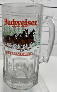 Budweiser Clydesdales Large 8" Handled Glass Mug Cup Christmas 1989 Vintage RARE - Picture 1 of 6
