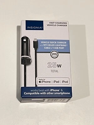 Insignia 25W Fast Car Charger w/ Coiled Lightning (MFI Certified) Connector - Image 1 of 2