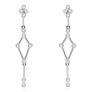 14K WHITE GOLD PAVE DIAMOND GEOMETRIC DANGLING DROP DANGLE EARRINGS - Picture 1 of 1
