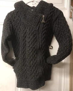 EUC Aran Mor Charcoal Asymmetrical Trinity Zip Merino Wool Sweater Size XS - Picture 1 of 8