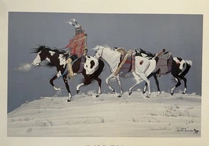 David Williams Tos-que Lithograph Empty Saddles War Party 2563/3000 26x20 Kiowa - Picture 1 of 12