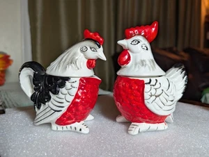 Vintage Rooster And Hen Salt And Pepper Shakers Sugar Bowl And Creamer Set Japan - Picture 1 of 24